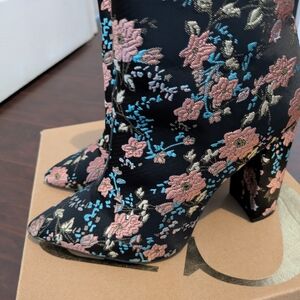 Charlotte Russe Black Floral Heeled Boots